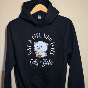 Cats and Boba Black Hoodie Adult size Small.